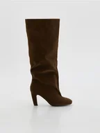 Botki damskie - Reserved - Kozaki z imitacji zamszu - ciemnobrązowy - miniaturka - grafika 1