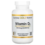 Suplementy naturalne - California Gold Nutrition Vitamin D3, 50 mcg (2,000 IU), 360 kaps. - miniaturka - grafika 1