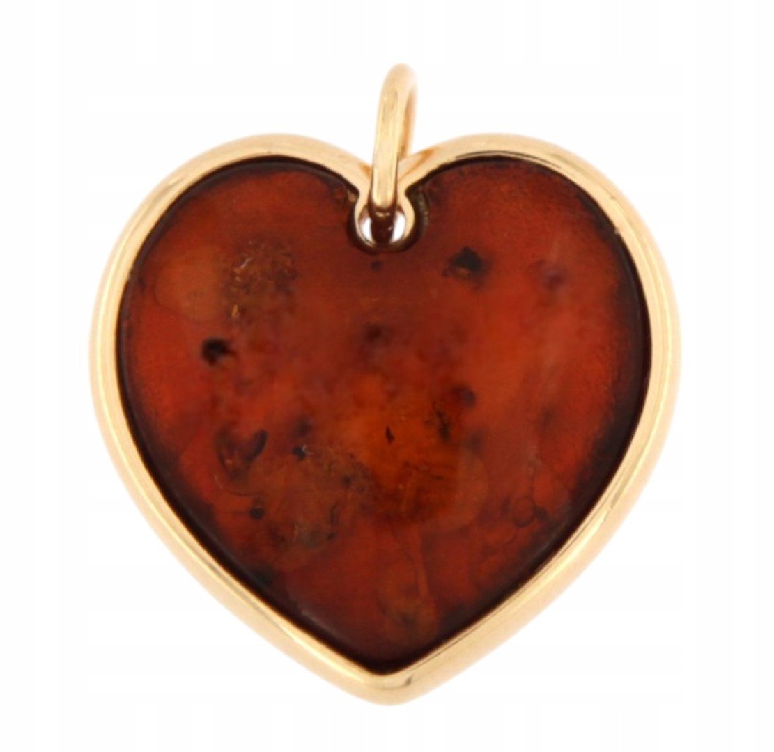 Zawieszka bursztynowe serce srebro 925 pozłacane - serduszko koniakowe