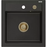 Zlewozmywaki - Mexen Vito zlewozmywak granitowy 1-komorowy 520 x 490 mm, czarny/złoty metalik, syfon złoty - miniaturka - grafika 1