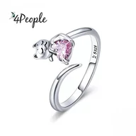 Pierścionki - Pierścionek Damski Srebrny 925 Kotek Srebro Serce Kotki - miniaturka - grafika 1