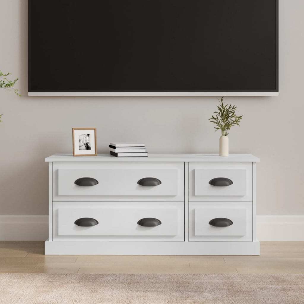 Szafka pod TV biały wysoki połysk 100x35,5x45 cm materiał drewnopochodny