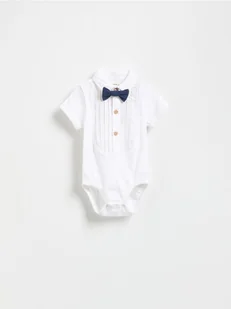 Reserved - Bawełniane body z muszką - biały - Body - miniaturka - grafika 1