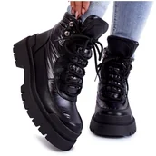 Botki damskie - Sergio Leone Damskie Botki Trapery Na Platformie Czarne Nerina - miniaturka - grafika 1