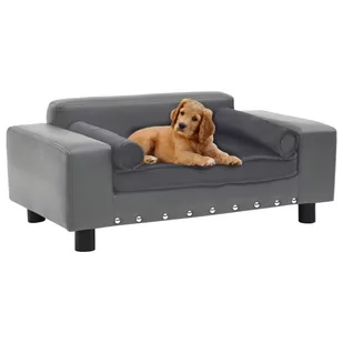 Vidaxl Sofa dla psa, szara, 81x43x31 cm, plusz i sztuczna skóra - Legowiska dla psów - miniaturka - grafika 1