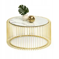 Ławy i stoliki kawowe - Stolik Kawowy Okrągły Do Salonu Styl Glamour Navio 80CM Biały Marmur Złoty - miniaturka - grafika 1