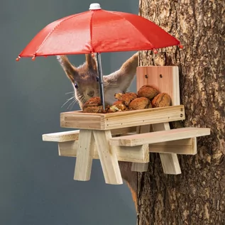 Karmniki dla ptaków - Karmnik dla wiewiórek z parasolką, beżowy  Lumarko! - grafika 1