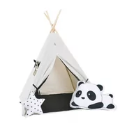 Namioty i tipi dla dzieci - SowkaDesign Namiot tipi dla dzieci, bawełna, okienko, panda, grafitowa elegancja - miniaturka - grafika 1