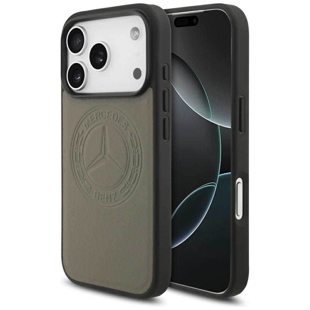 Etui Mercedes Leather Vintage Logo MagSafe do iPhone 17 Pro taupe