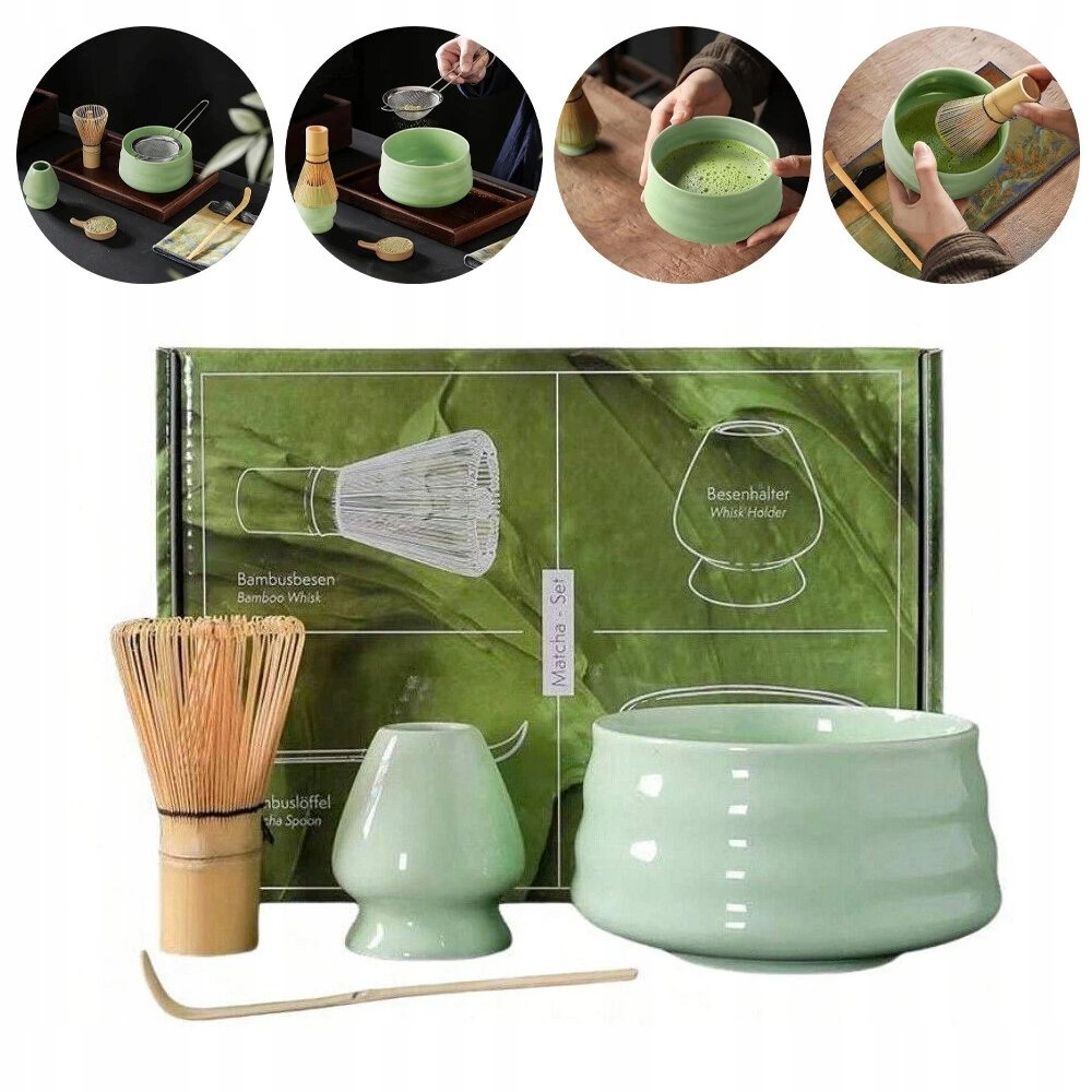 Zestaw prezentowy do herbaty matcha czarka miotełka podstawka łyżeczka