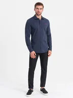 Koszule męskie - Koszula męska bawełniana REGULAR z dzianiny single jersey - granatowa V2 OM-SHCS-0138 - Ombre Clothing - miniaturka - grafika 1