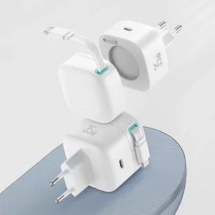 USAMS Ład. siec. 1xUSB-C ze zwijanym kablem USB-C (only head) PD+QC 35W Gan Fast Charging biały/white XMF Series CC202TC02 (US-CC202) - Ładowarki do telefonów - miniaturka - grafika 4