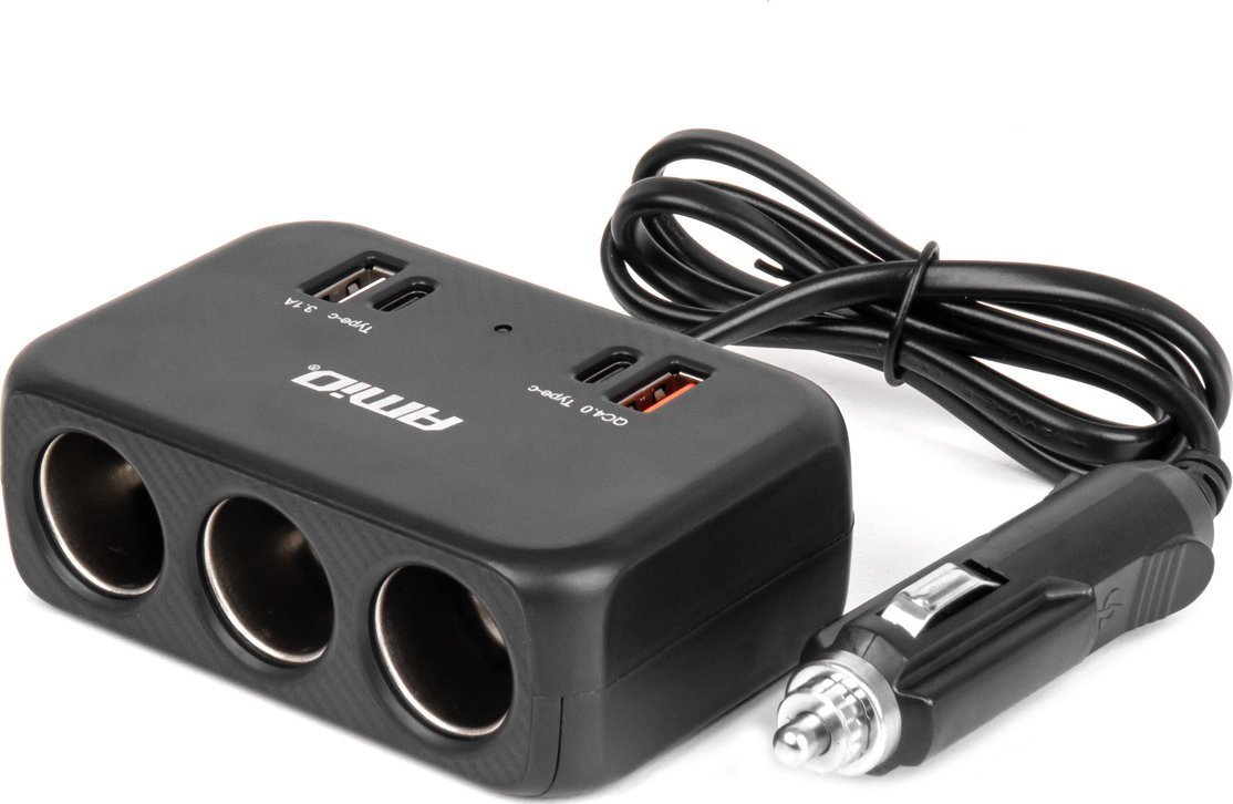 Rozdzielacz gniazda zapalniczki z ładowarką 1x usb-a 1x usb-c qc4.0 12v 24v 120w 80cm amio-04365