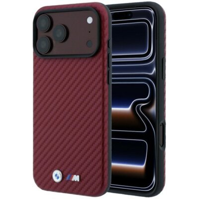 Etui BMW M Carbon Metal Logo MagSafe do Apple iPhone 18 Pro/17 Pro Bordowy