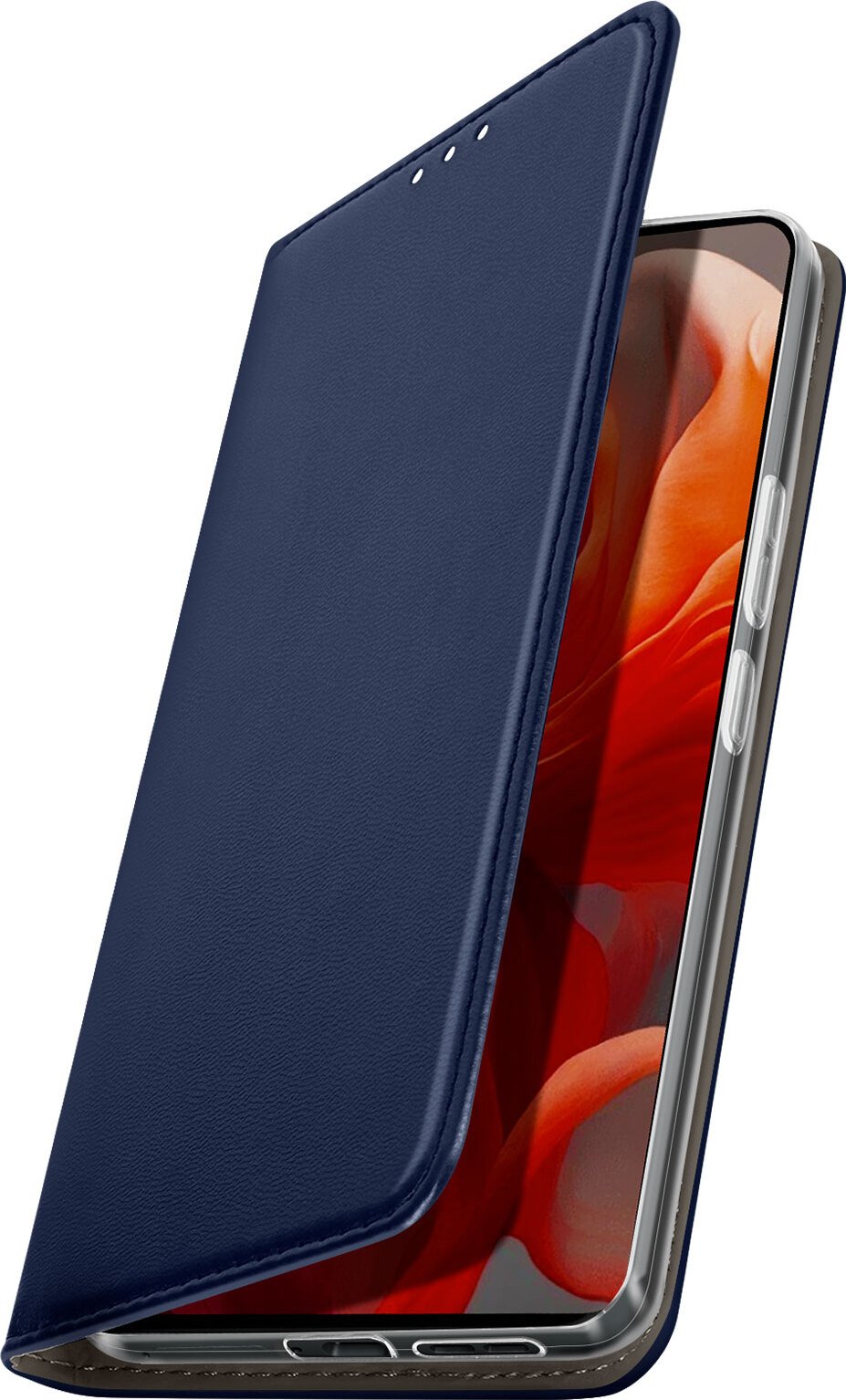 Avizar, Pokrowiec z portfelem dla Motorola Moto G85, uchwyt na karty i podstawka, ciemnoniebieski