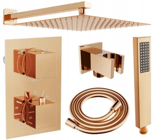 Mexen Cube DR02 zestaw prysznicowy podtynkowy z deszczownica 25 cm, różowe złoto - 77502DR0225-60 - Baterie podtynkowe - miniaturka - grafika 1