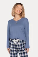 Bielizna nocna - Flanelowa piżama damska SIERA M Niebieski - miniaturka - grafika 1