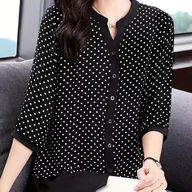 Inne - TEMU Stylowa Damska Bluzka w z Dekoltem w Serek i Guzikami - Oddychający Prześwitujący Panel, Długi Rękaw, Możliwość Prania w Pralce - Idealna na i - miniaturka - grafika 1