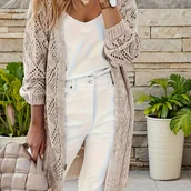 Swetry damskie - TEMU 1 szt. kardigan jednokolorowy, casualowy długi rękaw dla kobiet - miniaturka - grafika 1