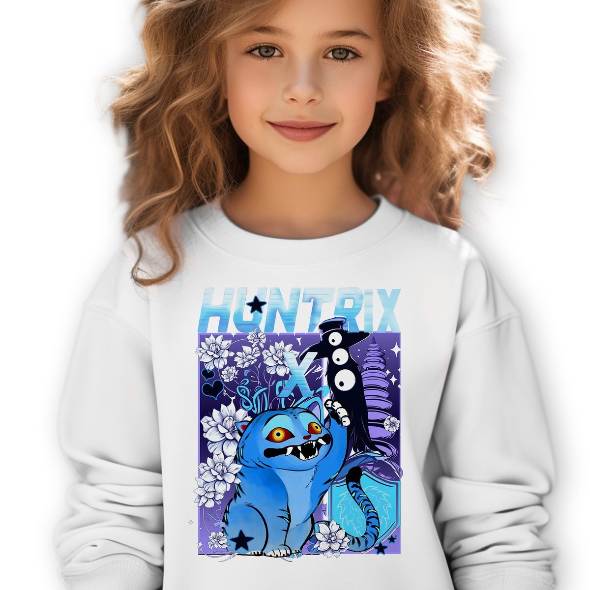 Bluza Dziecięca Biała HUNTRIX CAT Do Przedszkola K-pop Muzyka Wz - 104 cm