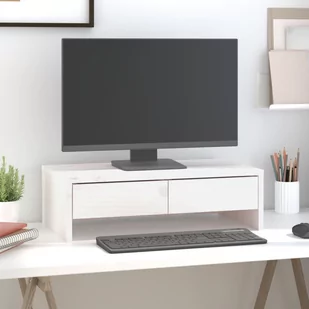 vidaXL Podstawka na monitor, biała, 50x27x15 cm, lite drewno sosnowe - Akcesoria do monitorów - miniaturka - grafika 1