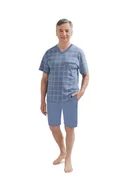 Piżamy damskie - PIŻAMA MĘSKA 2XL KRÓTKI RĘKAW SPODENKI SZORTY Z KIESZENIAMI NIEBIESKA - miniaturka - grafika 1