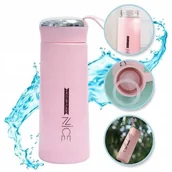 Shakery i bidony sportowe - ECARLA bidon z uchwytem, koszyczkiem i rurką 400ml Nice Różowy BD12R - miniaturka - grafika 1