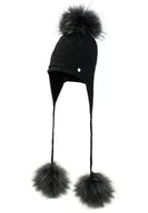 Czapki dla dzieci - Czapka dla dziewczynki na zimę CARMINIA z trzema pomponami czarny - miniaturka - grafika 1