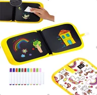 Tablice dla dzieci - Książeczka Zeszyt do malowania zmywalna 14stron 12pisaków neon jednorożec - miniaturka - grafika 1