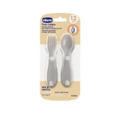 Sztućce dla dzieci - Chicco Pierwsze sztućce plastikowe szare 12m+ - miniaturka - grafika 1