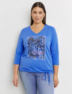 Koszulki i topy damskie - SAMOON Koszulka z rękawem 3/4 z cekinami Niebieski 42/M - grafika 1