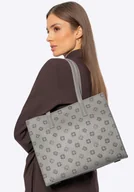 Torebki damskie - Damska shopperka z ekoskóry w tłoczoną sygnaturę szara - miniaturka - grafika 1