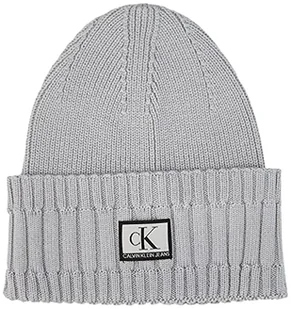 Calvin Klein Męska bawełniana czapka beanie z monogramem, Marmur szary, Rozmiar uniwersalny - Czapki damskie - miniaturka - grafika 1