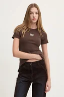 Koszulki sportowe damskie - Guess Jeans t-shirt damski kolor brązowy W4BI58 KA0H1 - miniaturka - grafika 1