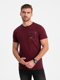 Koszulki męskie - T-shirt męski bawełniany z kieszonką - bordowy V2 OM-TSPT-0154 - grafika 1