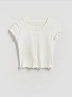 Reserved - T-shirt z guzikami - złamana biel - Koszulki dla dziewczynek - miniaturka - grafika 1