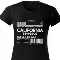 Zestawy upominkowe - CZARNA KOSZULKA DAMSKA Krótki Rękaw CALIFORNIA Zabawne Wzory Rozmiar L - miniaturka - grafika 1