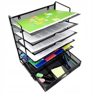 Przyborniki na biurko - Sorter na Dokumenty 5 Półek A4 z Szufladą Czarny - miniaturka - grafika 1