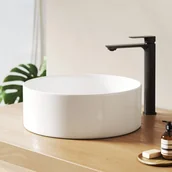 Umywalki - EMKE Okrągła Umywalka nablatowa 35x35x11 cm, Umywalka ceramiczna łazienkowa, montaż nablatowy, Matowa Biała - miniaturka - grafika 1