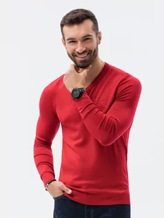Swetry męskie - Sweter męski z haftem - czerwony V20 E191 - grafika 1