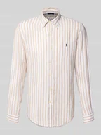 Koszule męskie - Koszula lniana o kroju custom fit z kołnierzykiem typu button down - miniaturka - grafika 1