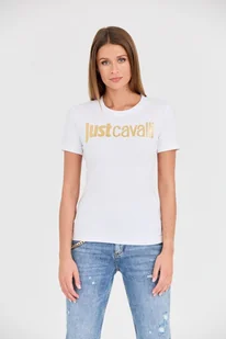 JUST CAVALLI Biały t-shirt Logo Gold - Just Cavalli - Koszulki i topy damskie - miniaturka - grafika 1