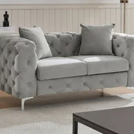 Sofy i kanapy - Kanapa 2-osobowa chesterfield z jasnoszarego weluru - EDWINA - miniaturka - grafika 1