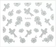Ozdoby do paznokci - Allepaznokcie Naklejki 3D Kwiatki TJ040 Biała ze srebrną obwódką arkusz - miniaturka - grafika 1