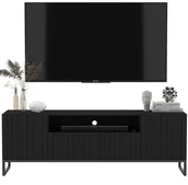 Szafki RTV - Nowoczesna Komoda RTV Szafka RTV Glamour Czarny Mat Czarna Rama 150 cm półka na sprzęt RTV - miniaturka - grafika 1