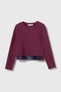 Bluzki dla dziewczynek - Calvin Klein Jeans longsleeve dziecięcy kolor fioletowy - grafika 1