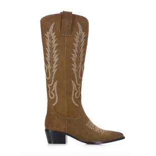 Damskie kowbojki zamszowe z haftem wysokie - Kozaki damskie - miniaturka - grafika 1