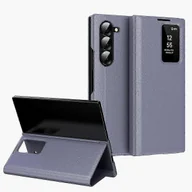 Etui i futerały do telefonów - Skórzane etui na telefon Smart View Window z miejscem na kartę Fioletowy For Samsung Galaxy Z Fold6 5G - miniaturka - grafika 1