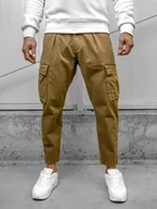 Spodnie męskie - Brązowe spodnie materiałowe bojówki męskie Denley 77323A - miniaturka - grafika 1