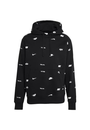Nike FB7434-010 M NK Club+ BB PO Hoodie AOP Długa koszulka Męska Czarny/Biały Rozmiar M-T